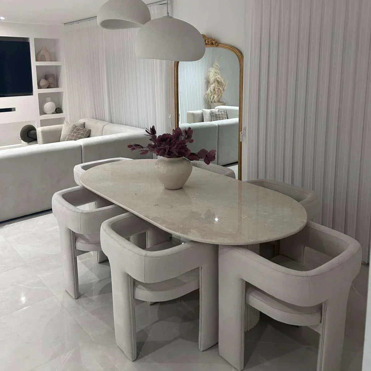 Table à manger oval en marbre crema beige