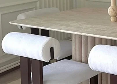 Table à manger en travertin Rectangle bord arrondis