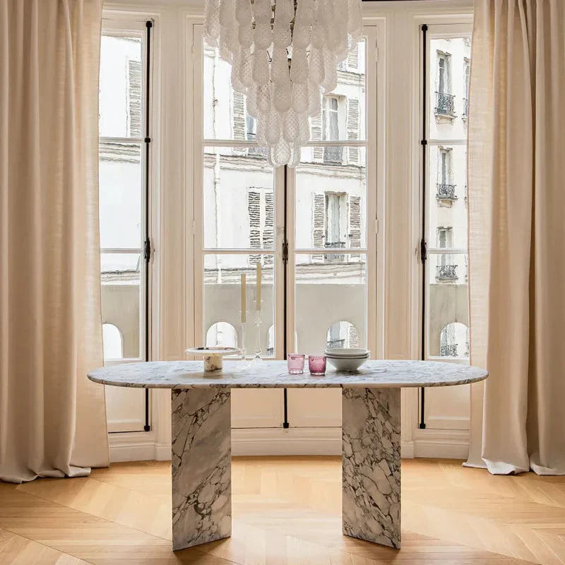 Table à manger ovale en marbre Calacatta